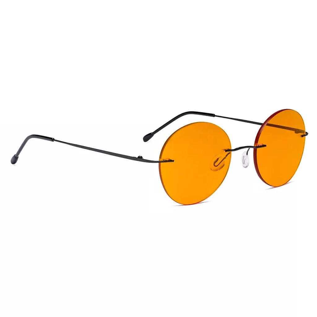 Round Frameless Orange Tinted Blue Light Blocking Reading Glasses for Women and Men