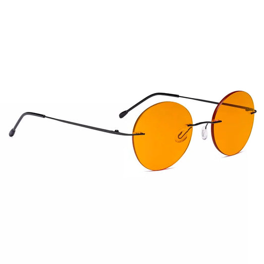 Round Frameless Orange Tinted Blue Light Blocking Reading Glasses for Women and Men
