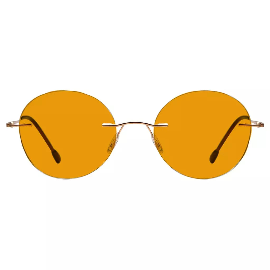 Round Frameless Orange Tinted Blue Light Blocking Reading Glasses for Women and Men