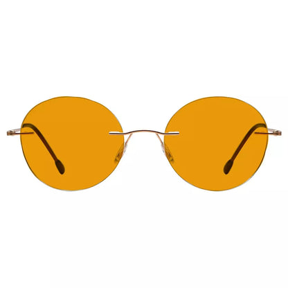 Round Frameless Orange Tinted Blue Light Blocking Reading Glasses for Women and Men