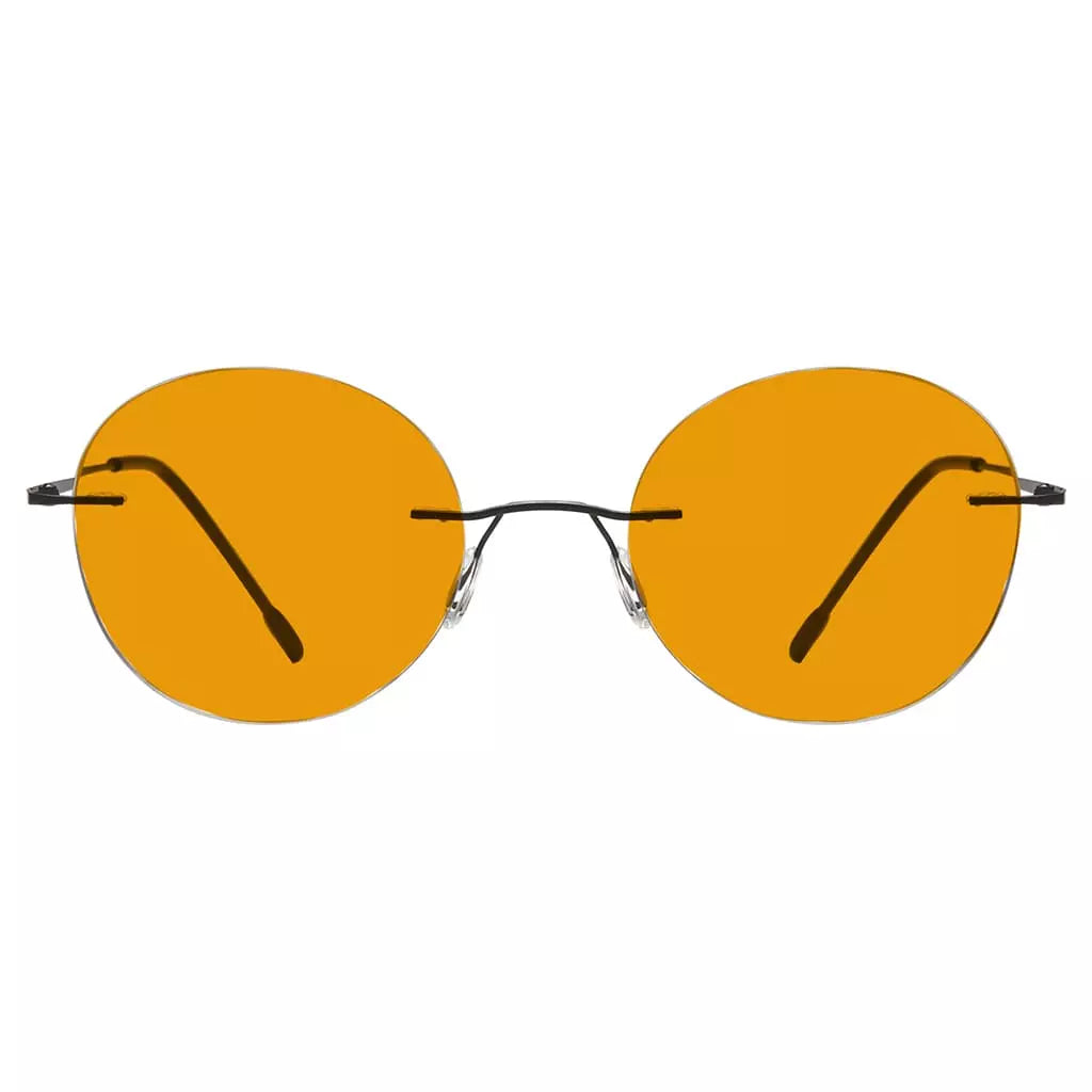 Round Frameless Orange Tinted Blue Light Blocking Reading Glasses for Women and Men
