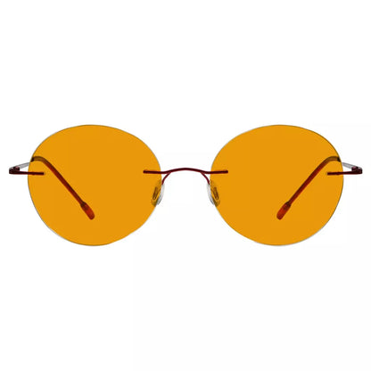 Round Frameless Orange Tinted Blue Light Blocking Reading Glasses for Women and Men