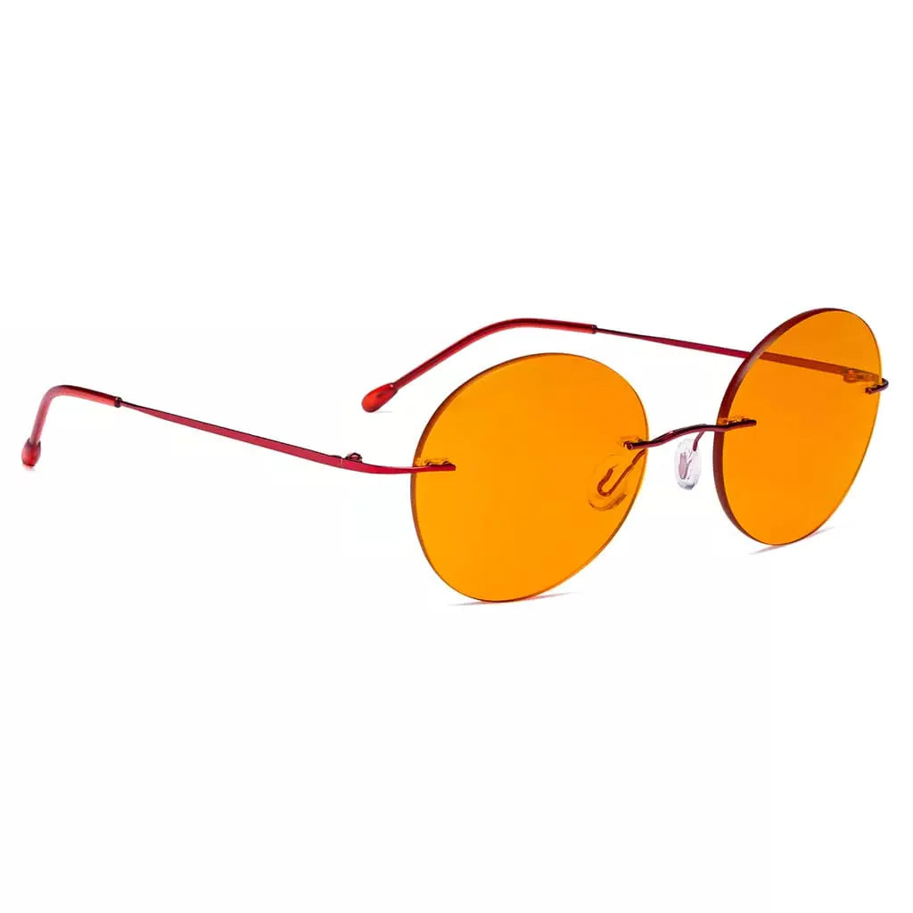 Round Frameless Orange Tinted Blue Light Blocking Reading Glasses for Women and Men