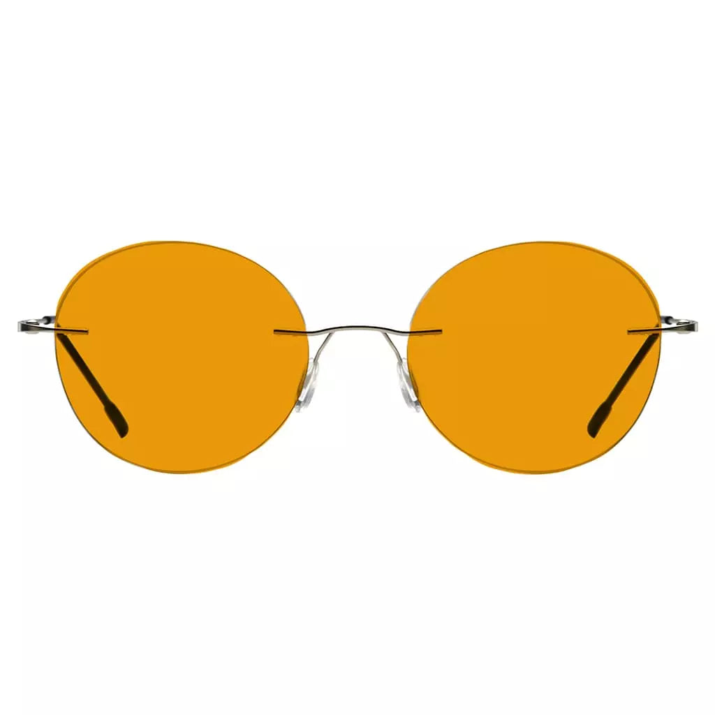 Round Frameless Orange Tinted Blue Light Blocking Reading Glasses for Women and Men