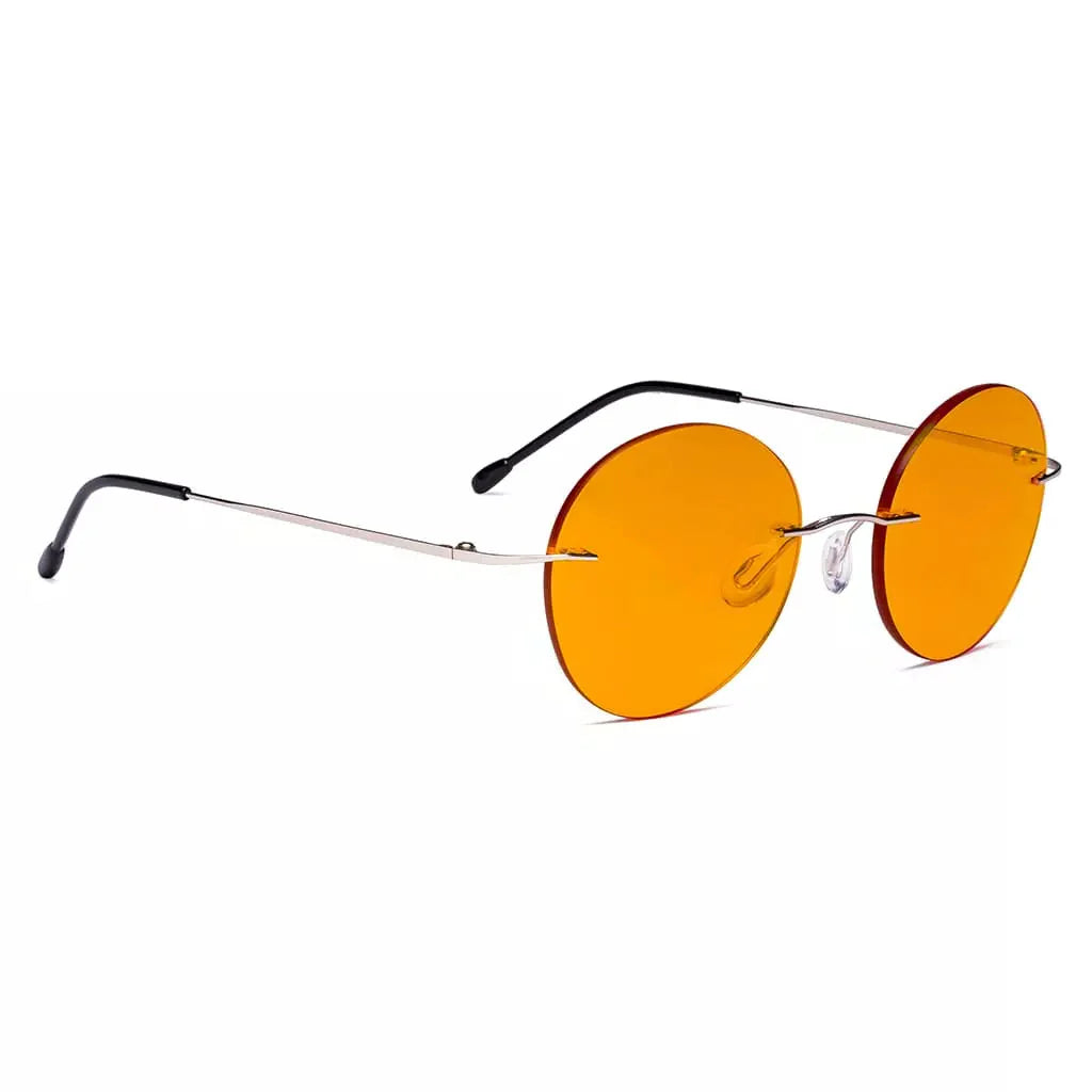 Round Frameless Orange Tinted Blue Light Blocking Reading Glasses for Women and Men