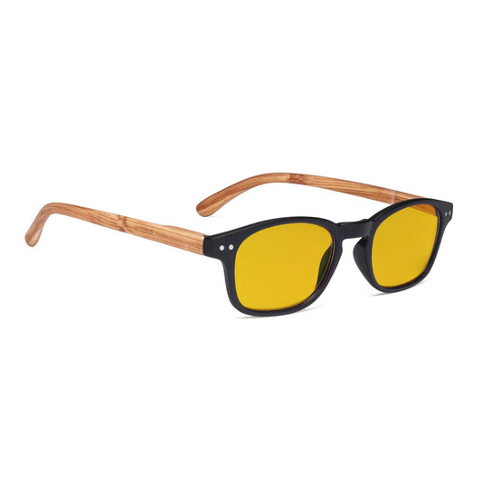Amber Tinted Wooden Arms Blue Light Blocking Reading Glasses Women