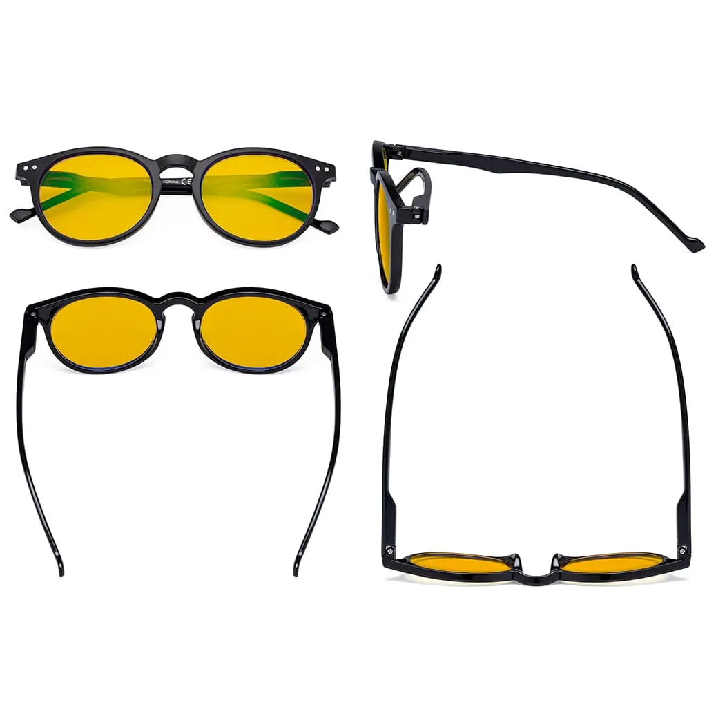 Amber Tinted Round Blue Light Blocking Glasses Women