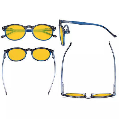Oval Round Amber Tinted Blue Light Blocking Reading Glasses Women Men