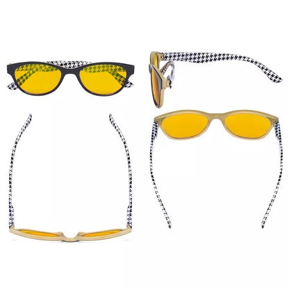 Cat Eye Amber Tinted Patterned Blue Light Blocking Reading Glasses Women