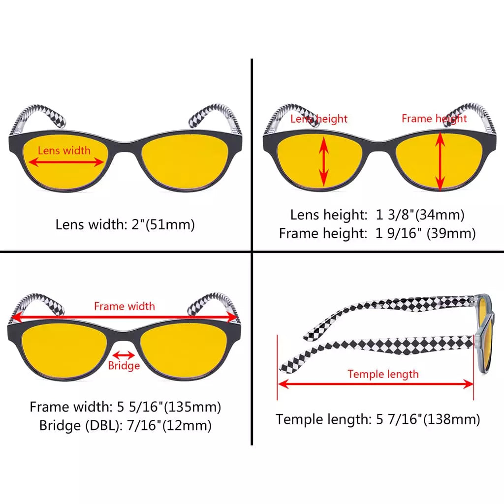 Cat Eye Amber Tinted Patterned Blue Light Blocking Reading Glasses Women