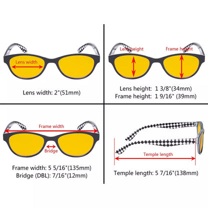 Cat Eye Amber Tinted Patterned Blue Light Blocking Reading Glasses Women