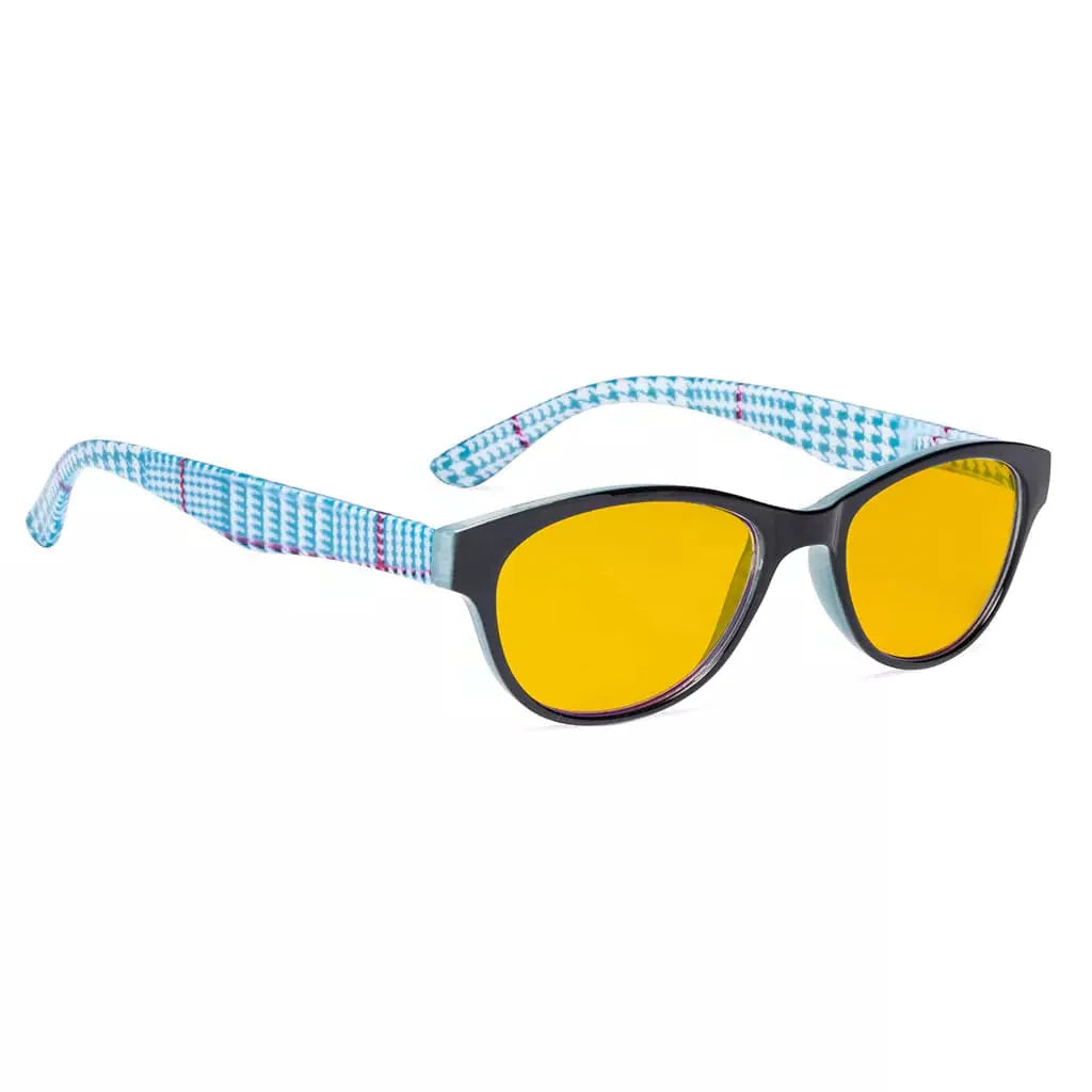 Cat Eye Amber Tinted Patterned Blue Light Blocking Reading Glasses Women