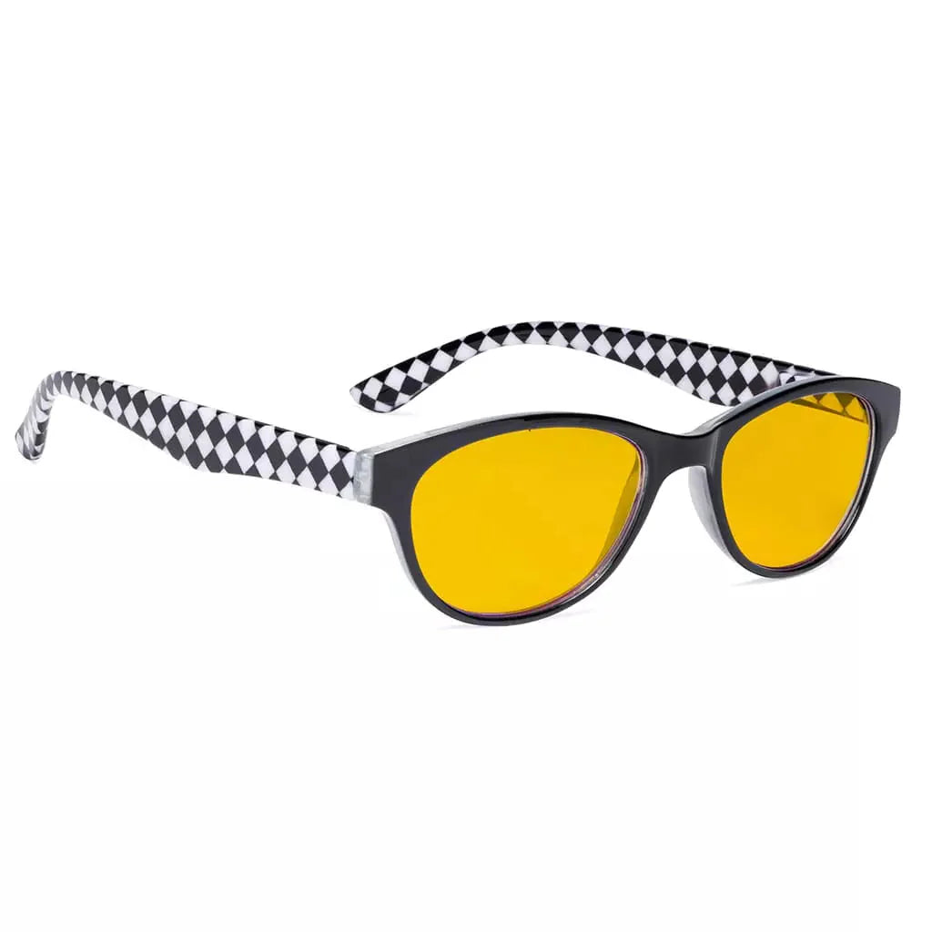 Cat Eye Amber Tinted Patterned Blue Light Blocking Reading Glasses Women