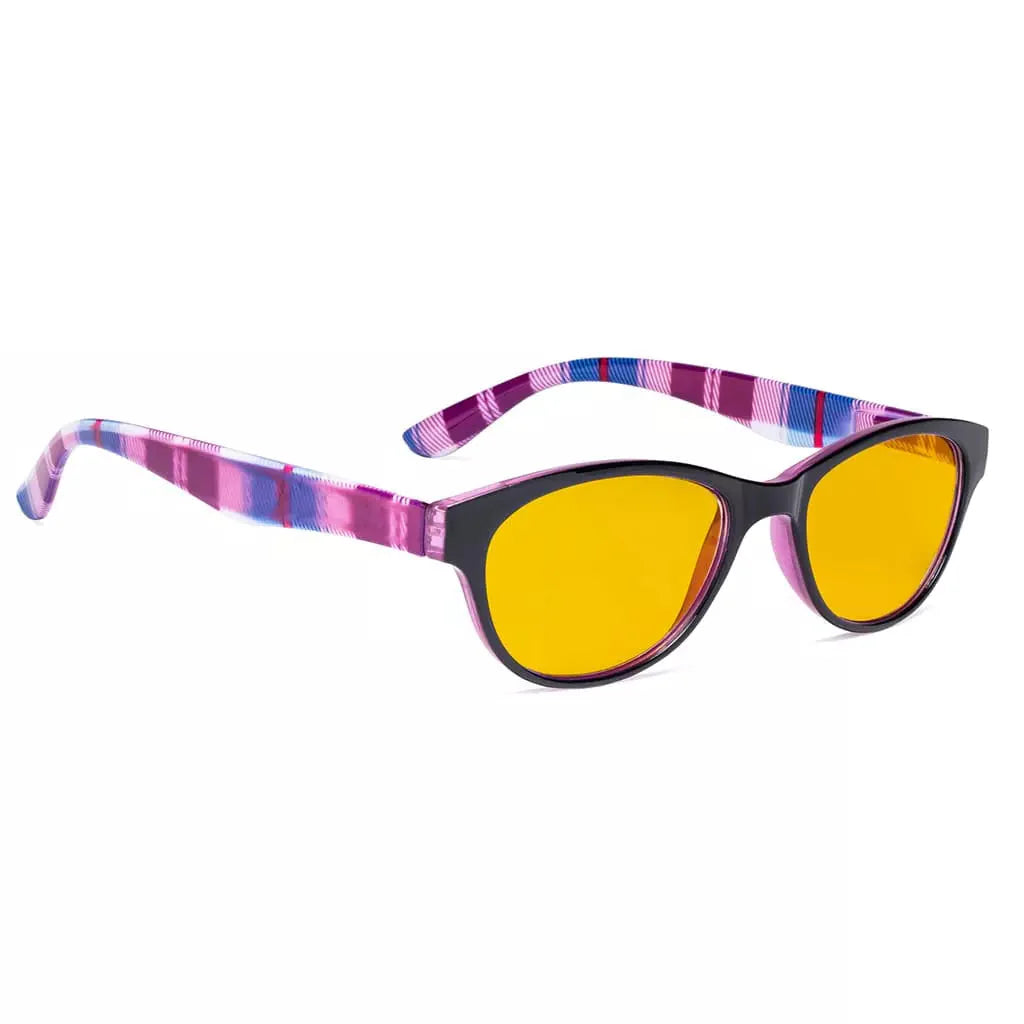Cat Eye Amber Tinted Patterned Blue Light Blocking Reading Glasses Women