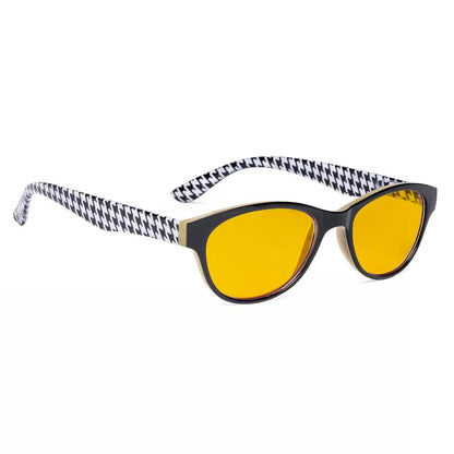 Cat Eye Amber Tinted Patterned Blue Light Blocking Reading Glasses Women