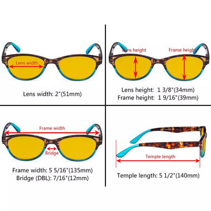 Amber Tinted Patterned Design Blue Light Blocking Reading Glasses Women