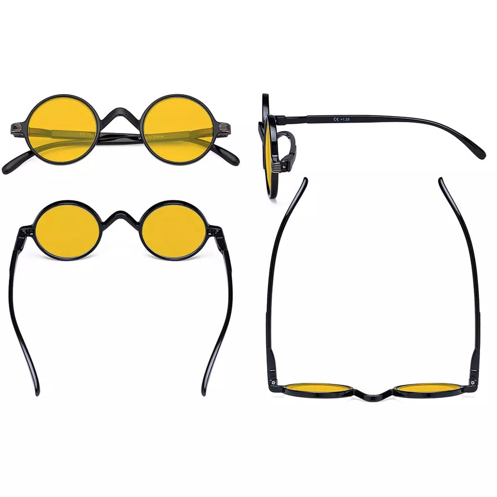 Amber Tinted Round Blue Light Blocking Reading Glasses Women Men