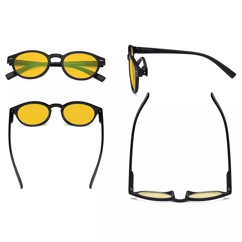 Oval Round  Amber Tinted Blue Light Blocking Reading Glasses Women