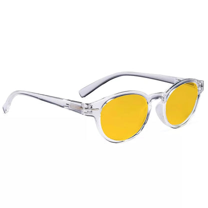 Oval Round  Amber Tinted Blue Light Blocking Reading Glasses Women