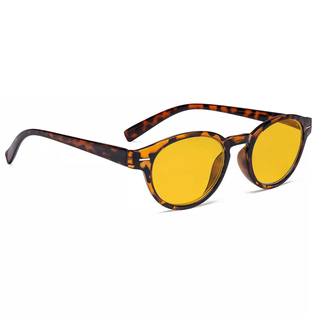 Oval Round  Amber Tinted Blue Light Blocking Reading Glasses Women