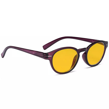 Oval Round  Amber Tinted Blue Light Blocking Reading Glasses Women