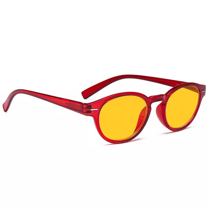 Oval Round  Amber Tinted Blue Light Blocking Reading Glasses Women