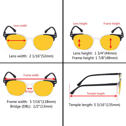 Round Amber Tinted Blue Light Blocking Reading Glasses Women