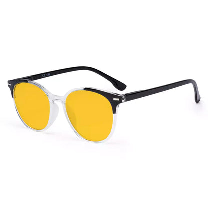 Round Amber Tinted Blue Light Blocking Reading Glasses Women