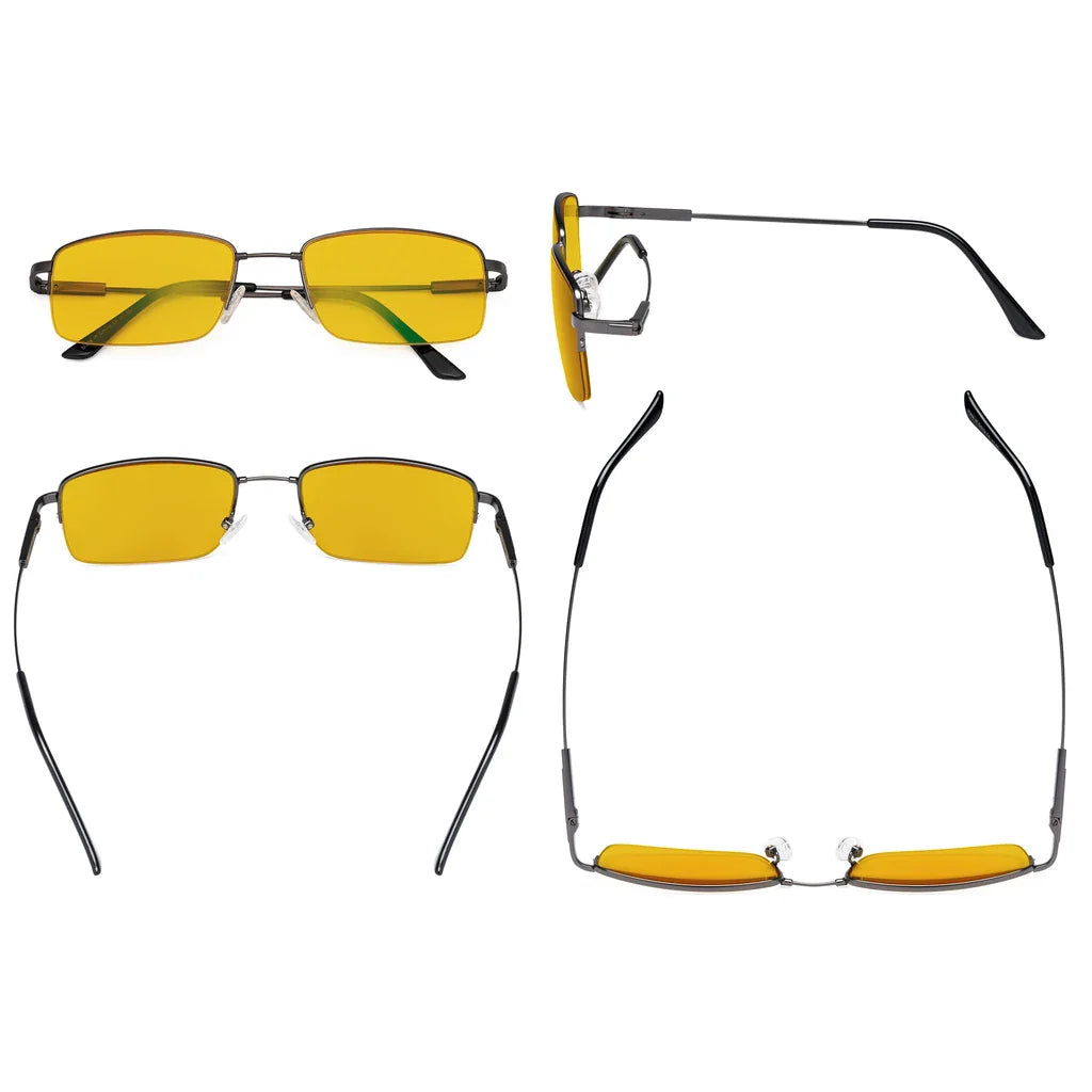 Amber Tinted Half Rim Blocking Reading Glasses Men