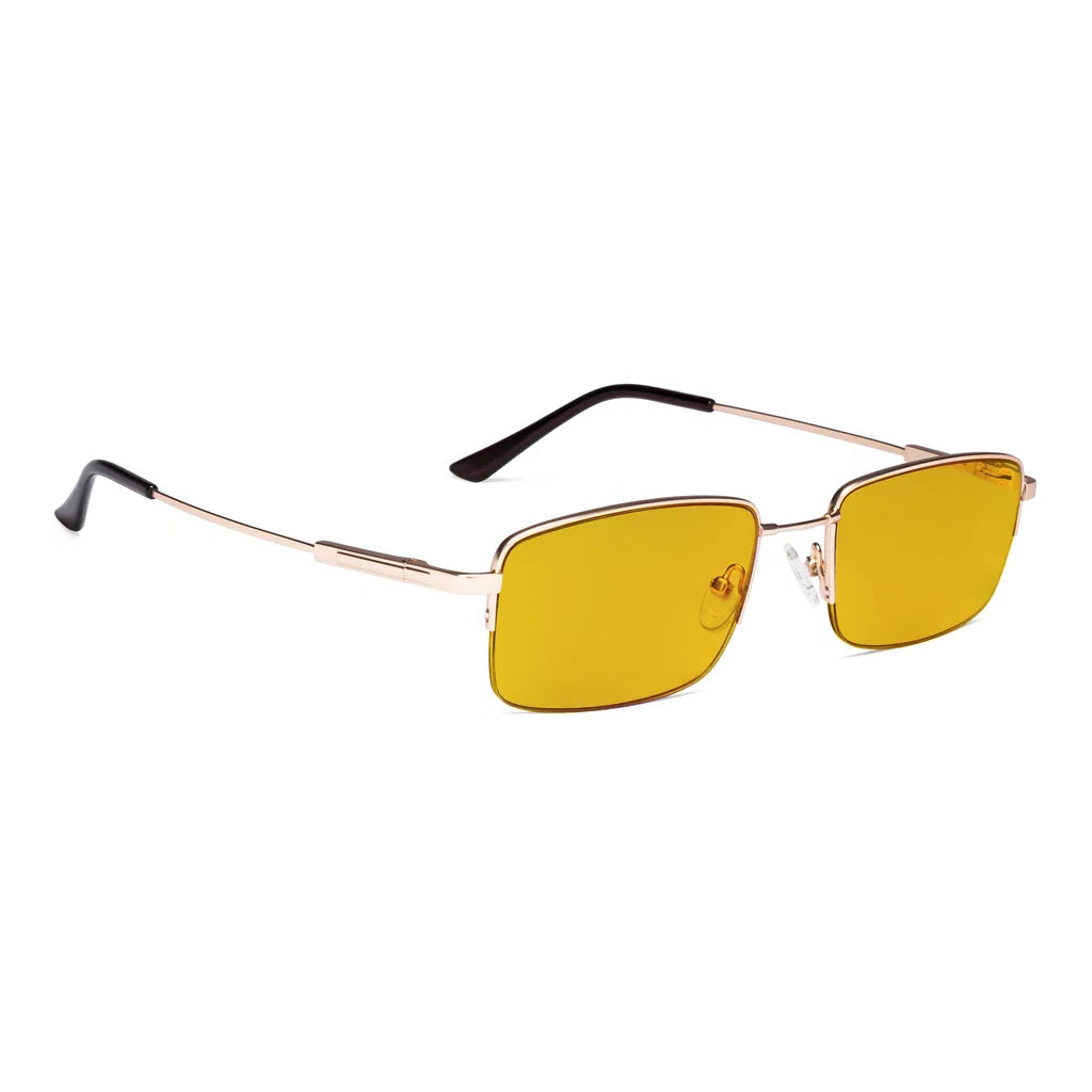Amber Tinted Half Rim Blocking Reading Glasses Men
