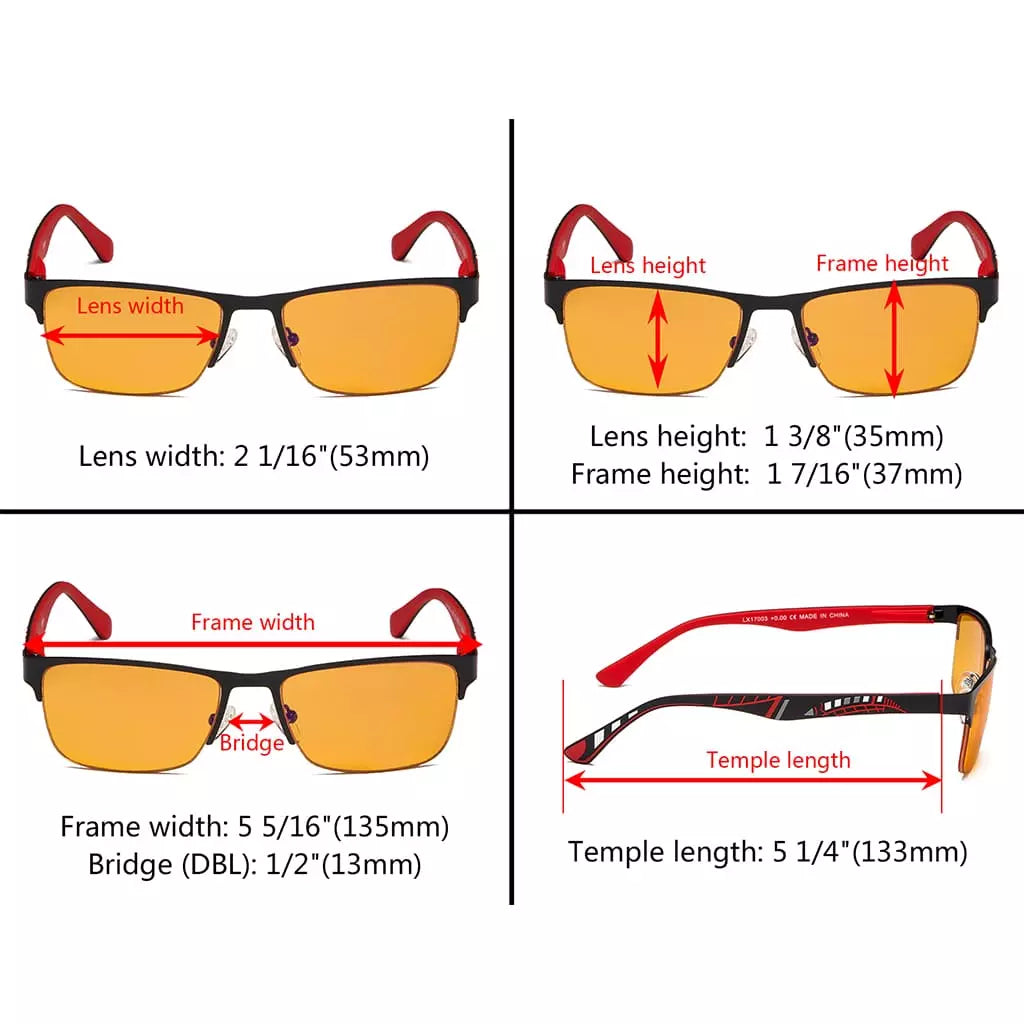 Half-Rim Orange Tinted Blue Light Blocking Reading Glasses Men