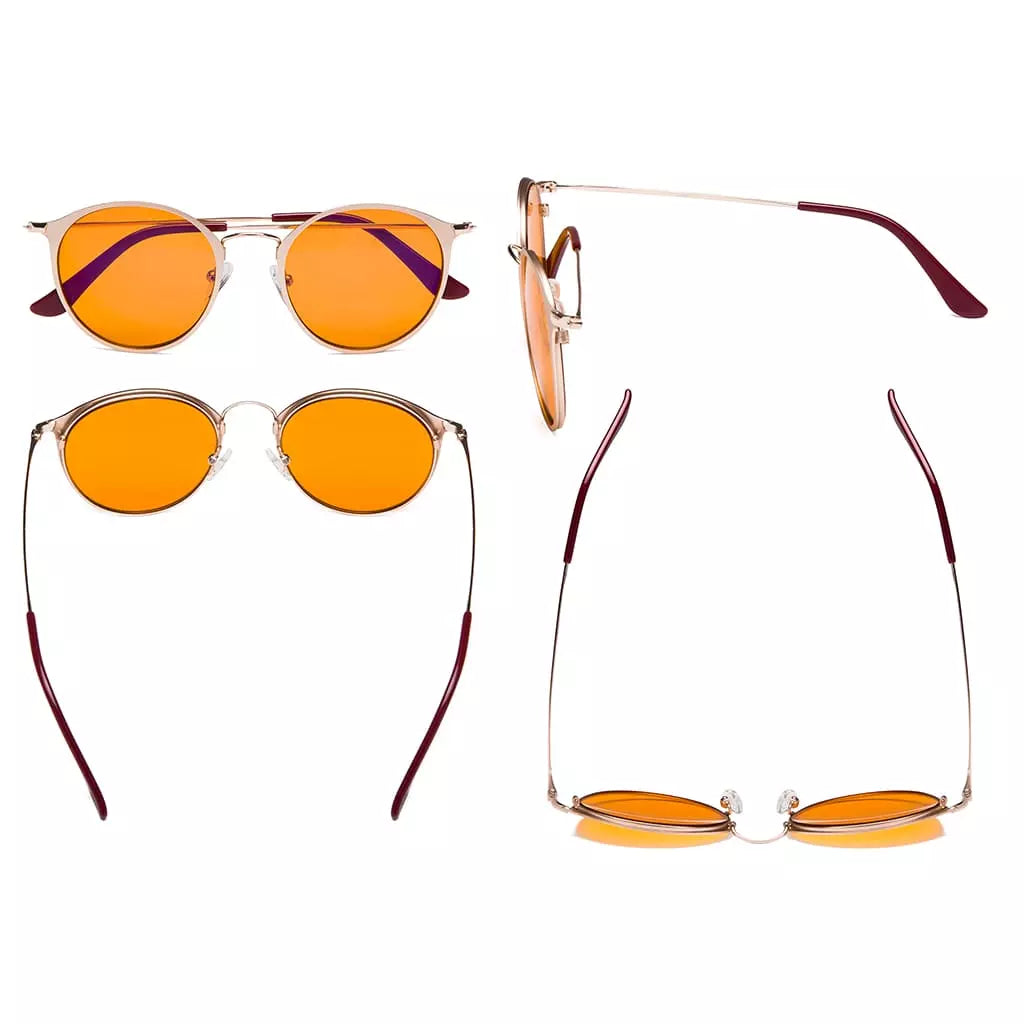 Round Orange Tinted Blue Light Blocking Reading Glasses Women Men