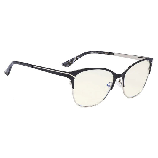 Half-Rim Light Blocking Glasses Light Yellow Tinted Women