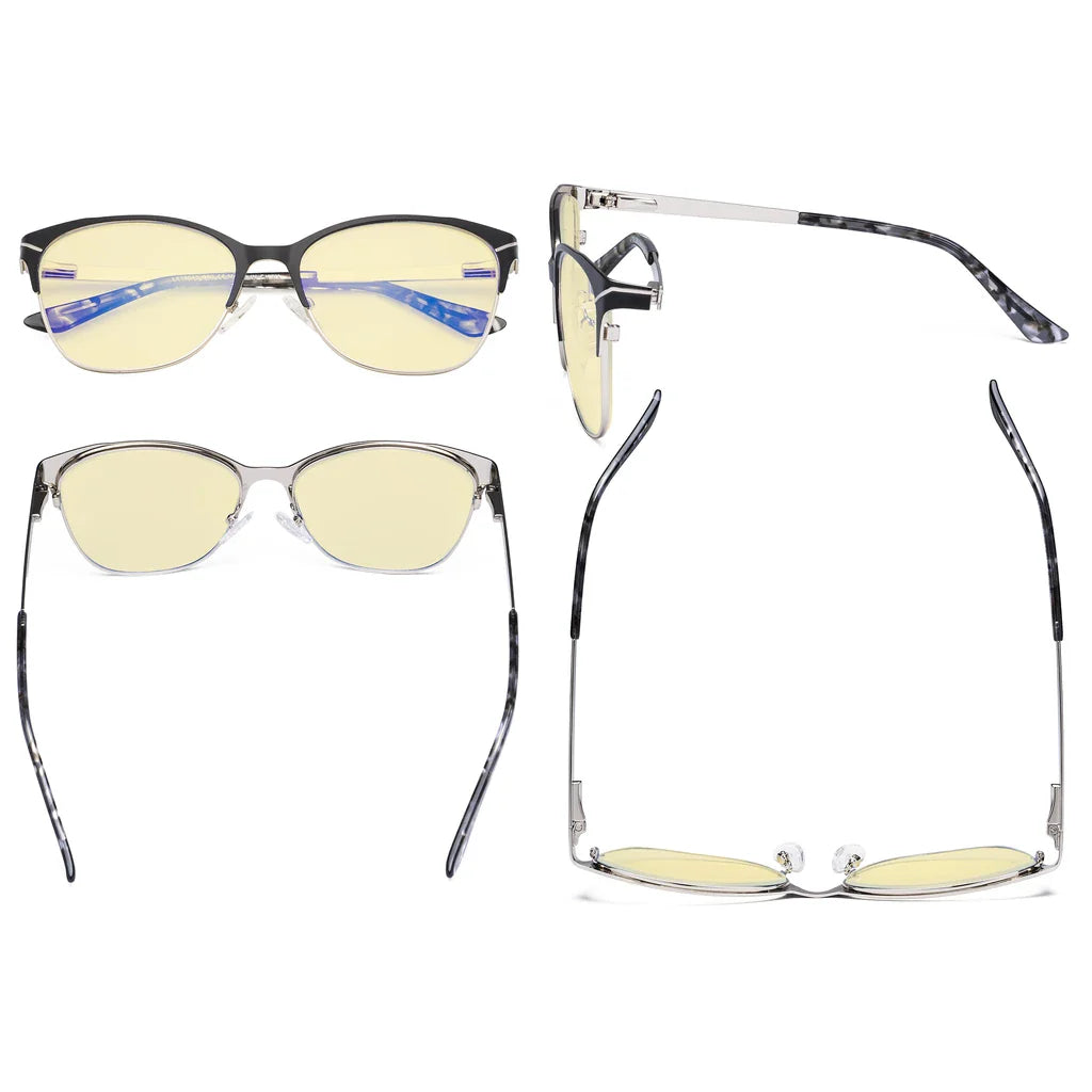 Half-Rim Light Blocking Glasses Yellow Tinted Women