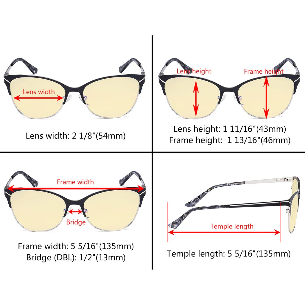 Half-Rim Light Blocking Glasses Yellow Tinted Women