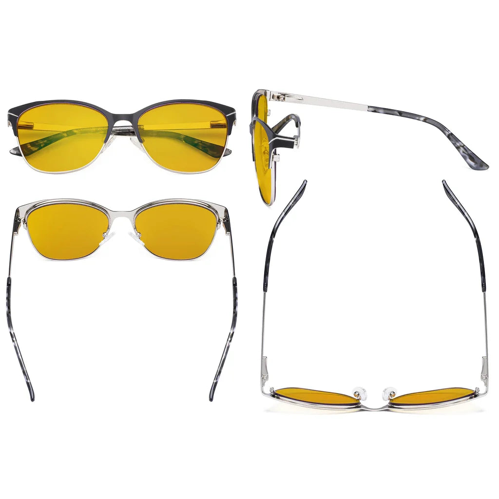 Half-Rim Light Blocking Glasses Amber Tinted Women