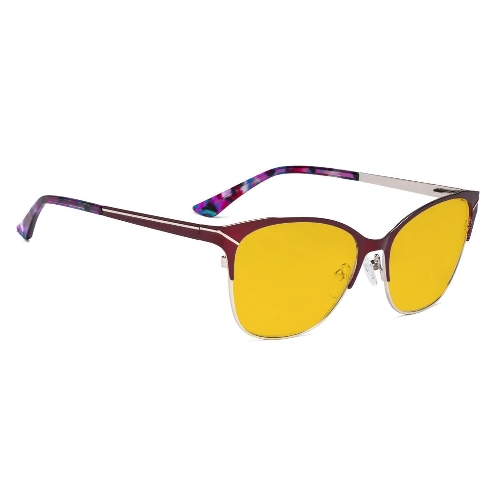 Half-Rim Light Blocking Glasses Amber Tinted Women