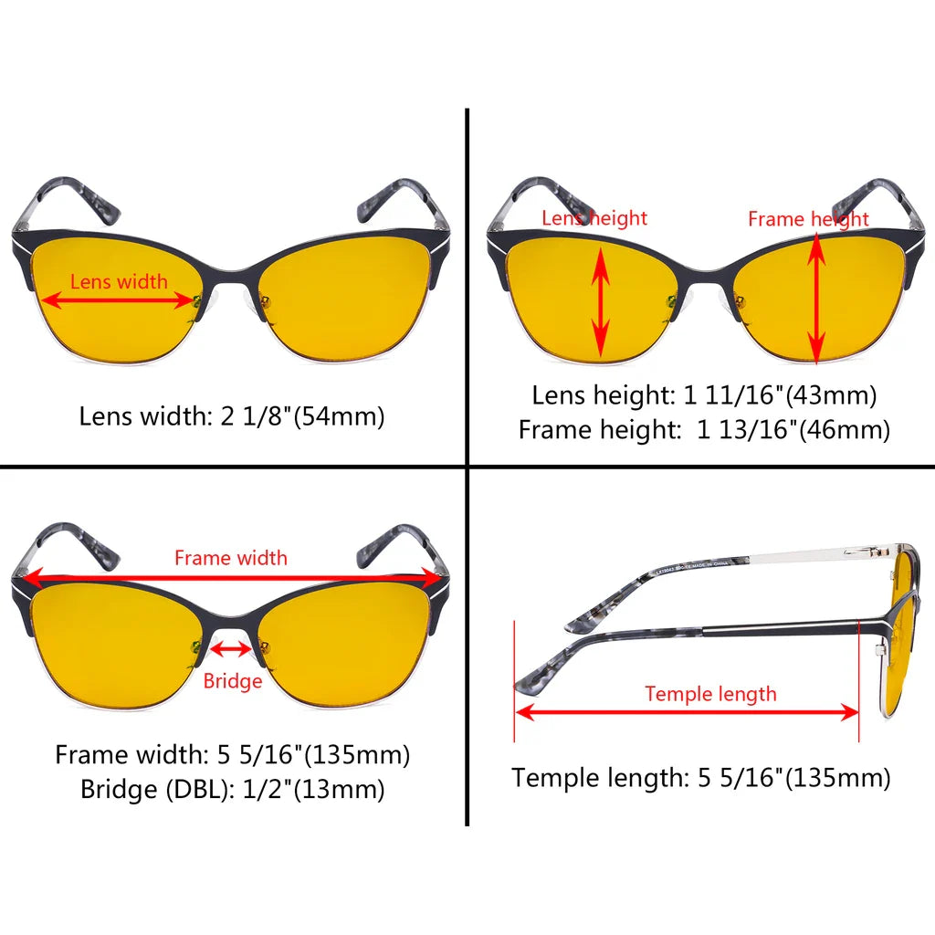 Half-Rim Light Blocking Glasses Amber Tinted Women