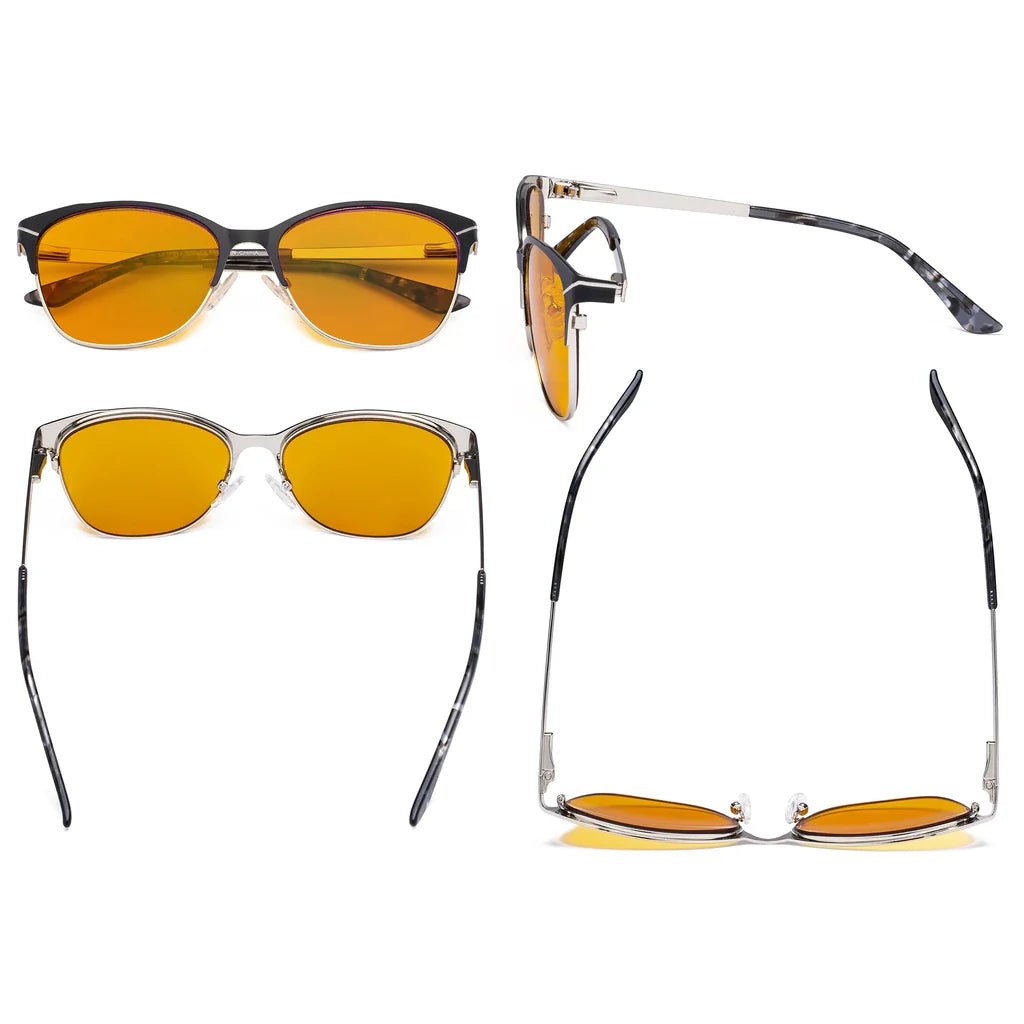 Half-Rim Light Blocking Glasses Orange Tinted Women