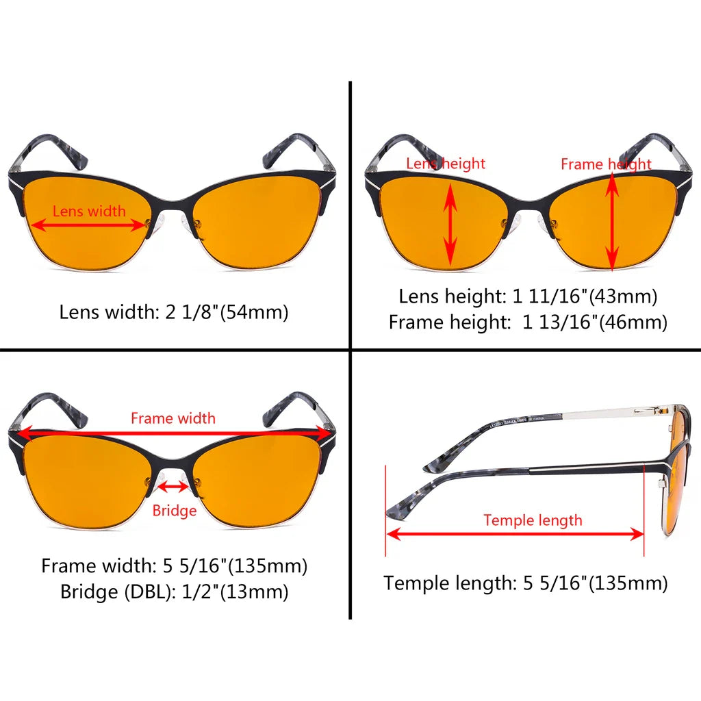 Half-Rim Light Blocking Glasses Orange Tinted Women