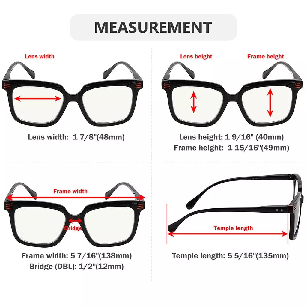 Square Multifocus Blue Light Blocking Reading Glasses Women Men