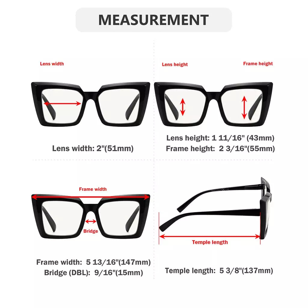 Progressive Oversize Blue Light Blocking Reading Glasses for Women