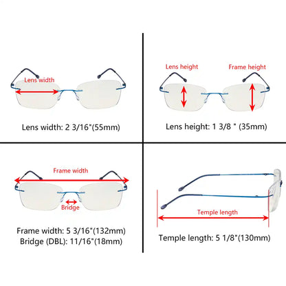 Rimless Progressive Reading Glasses for Men and Women
