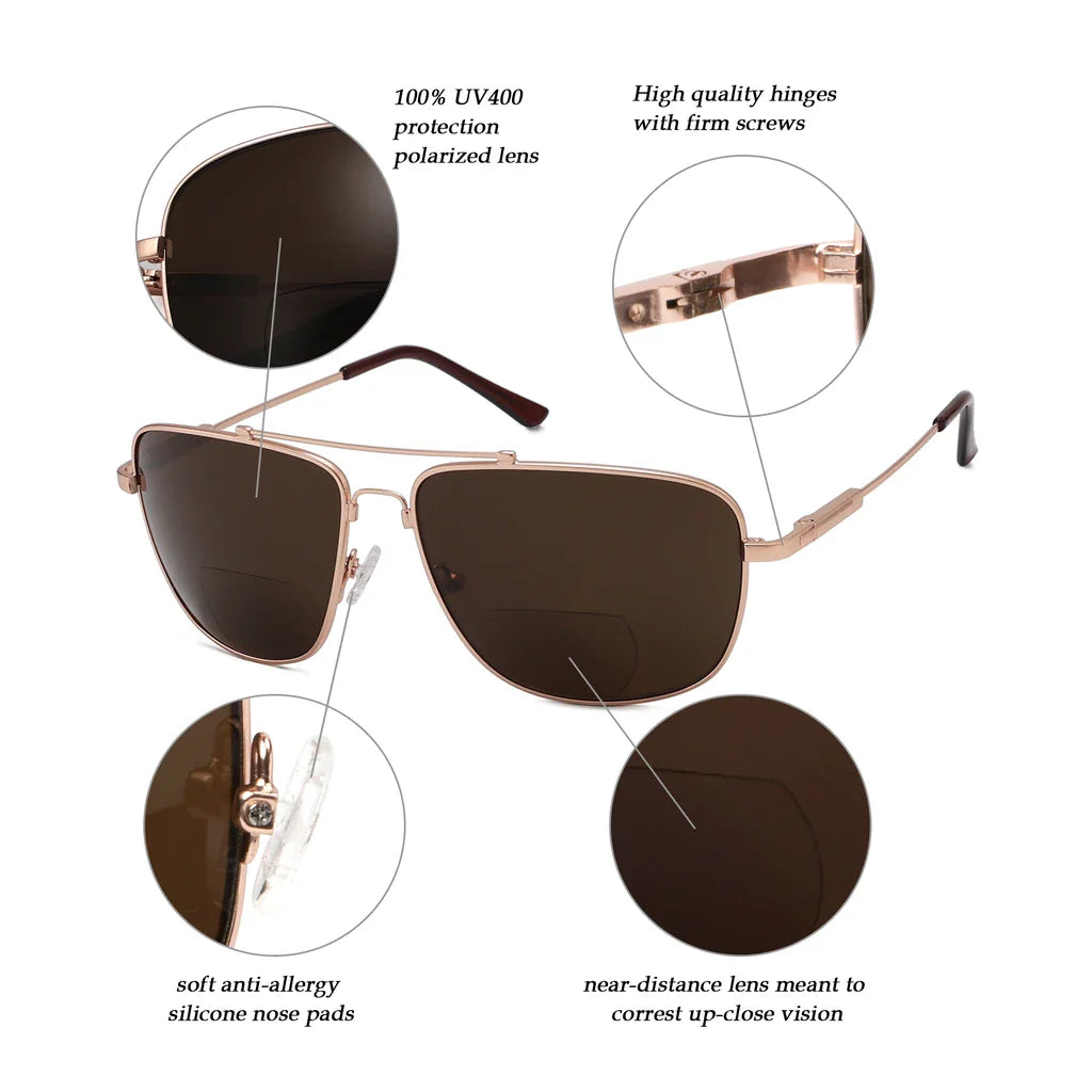 Polarized Bifocal Sunglasses Pilot Wire Rim Women