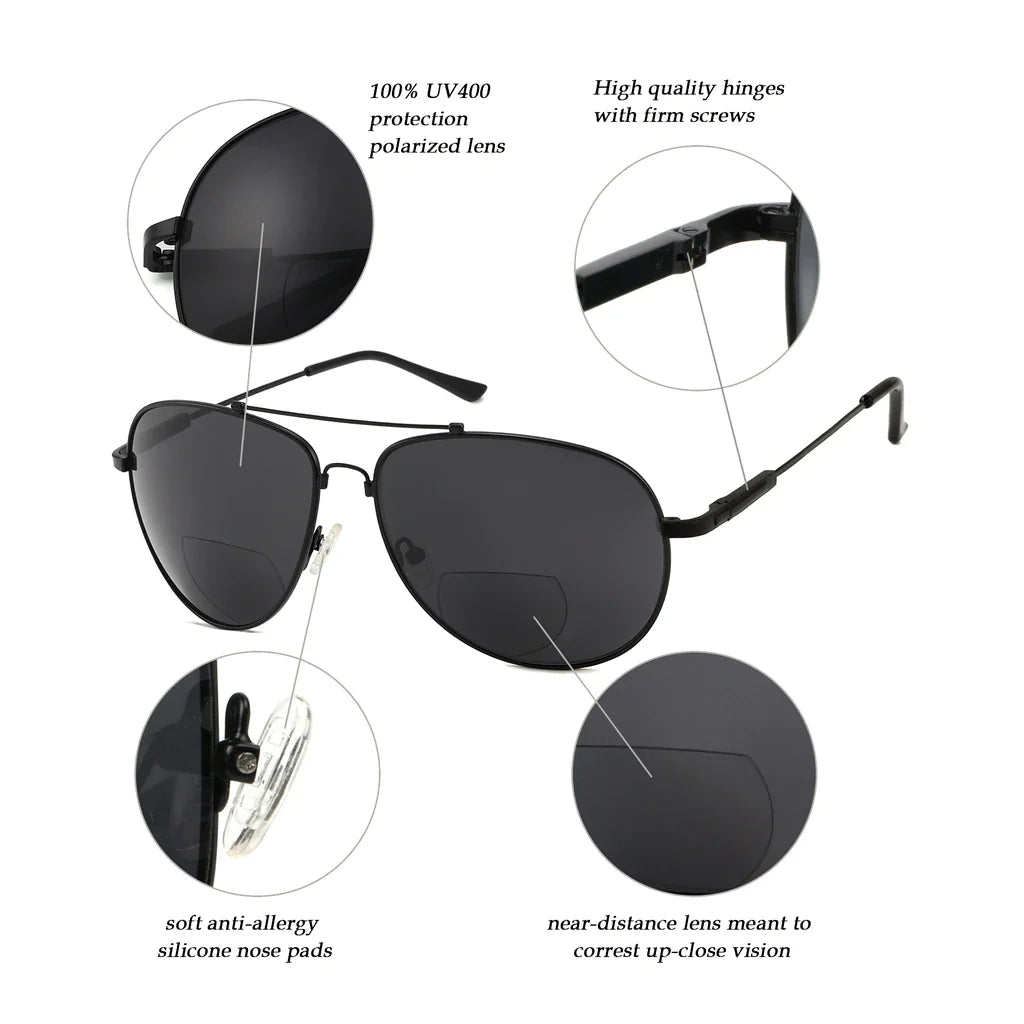 Polarized Bifocal Sunglasses Pilot Wire Rim Women Men