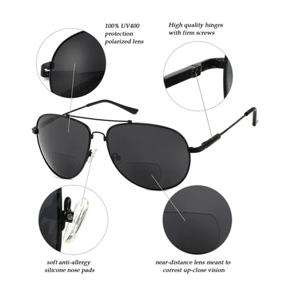 Polarized Bifocal Sunglasses Pilot Wire Rim Women Men