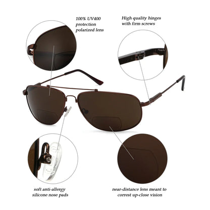 Polarized Bifocal Sunglasses Pilot Wire Rim Men