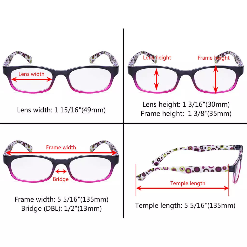 Pattern Reading Glasses with Polka Dots Temples Women