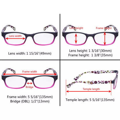 Pattern Reading Glasses with Polka Dots Temples Women