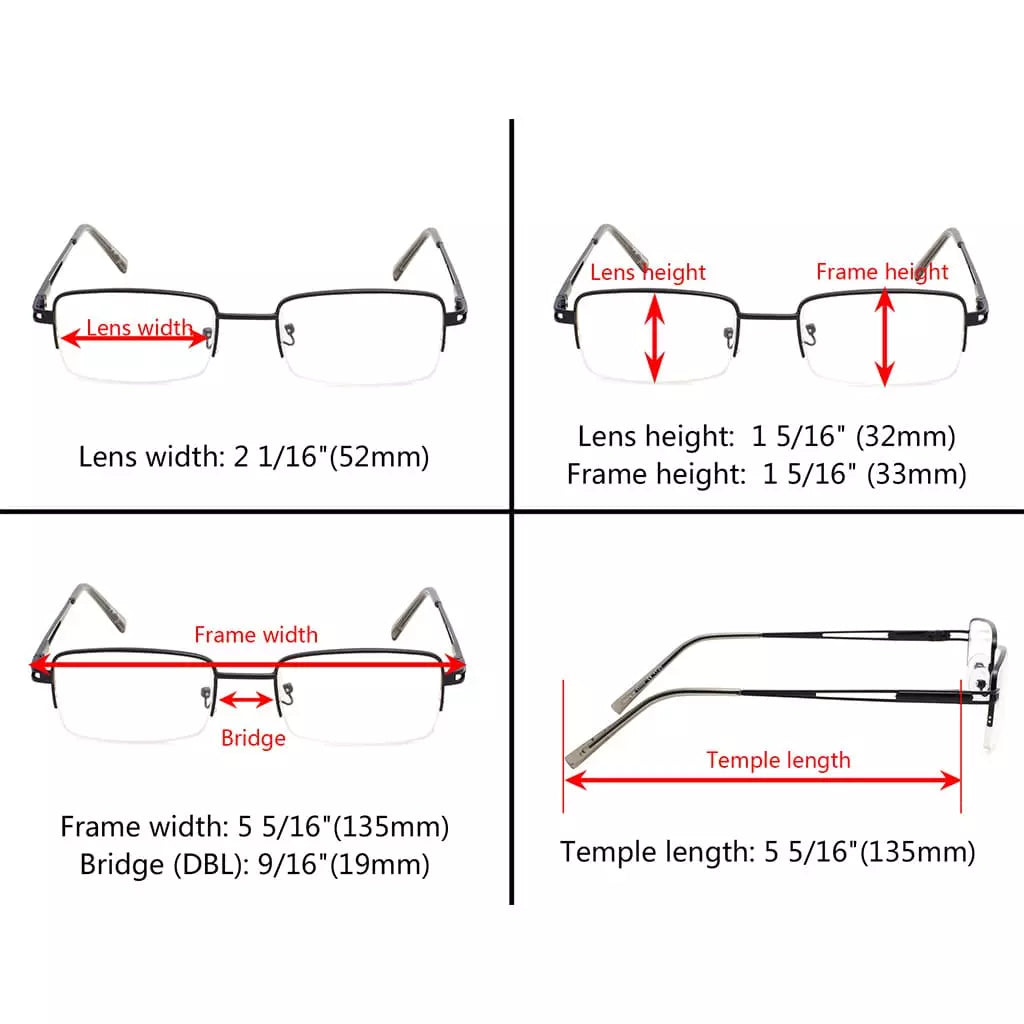 Half-rim Metal Reading Glasses for Men